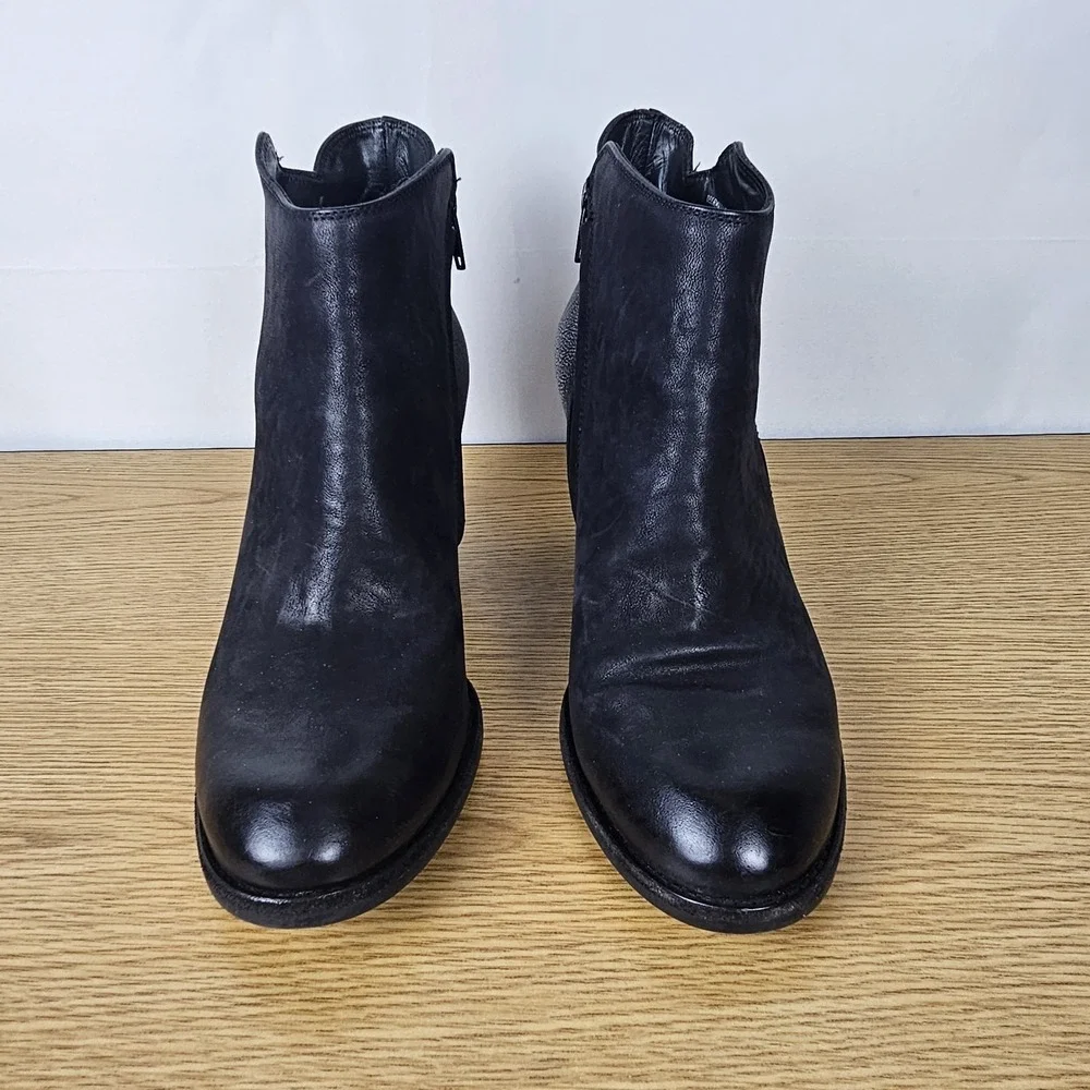 Paul Green Aubrey Ankle Boots‎ Heels Western Double Zip 8.5 Black Leather